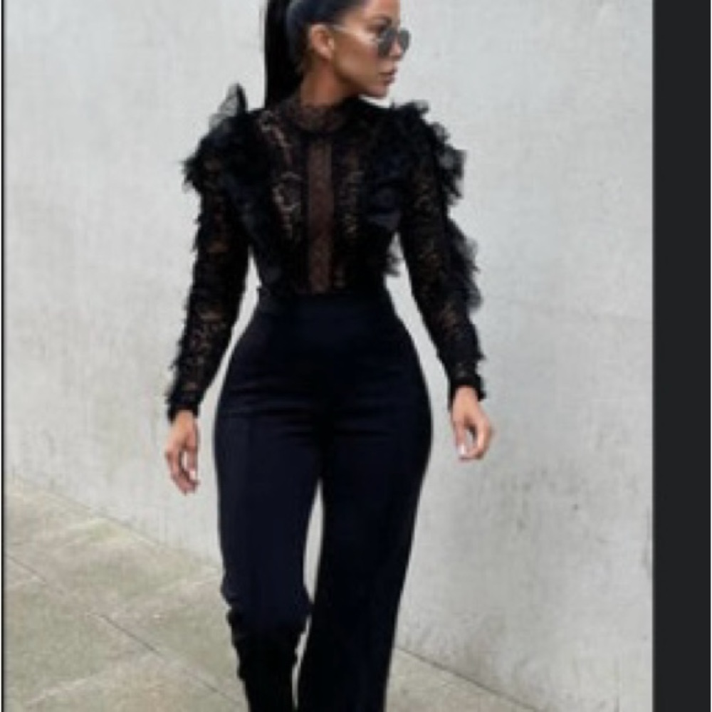 Fashion Nova Black Lace Detail Top